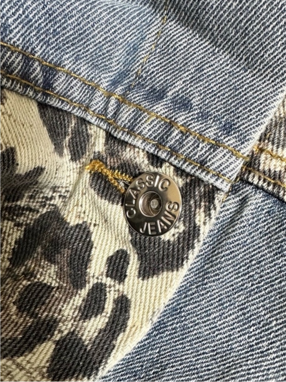 Y2K Leopard Patchwork Cropped Denim Jacket XL Distressed Oversized Jean Coat - Picture 5 of 14